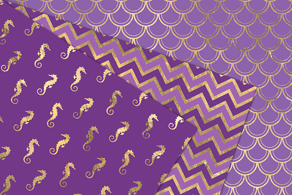 Purple & Gold Mermaid Digital Paper in Patterns - product preview 4