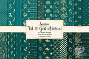 Teal and Gold Mermaid Digital Paper