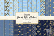 Blue and Gold Mermaid Digital Paper