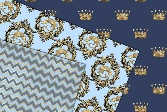 Blue and Gold Mermaid Digital Paper in Patterns - product preview 2