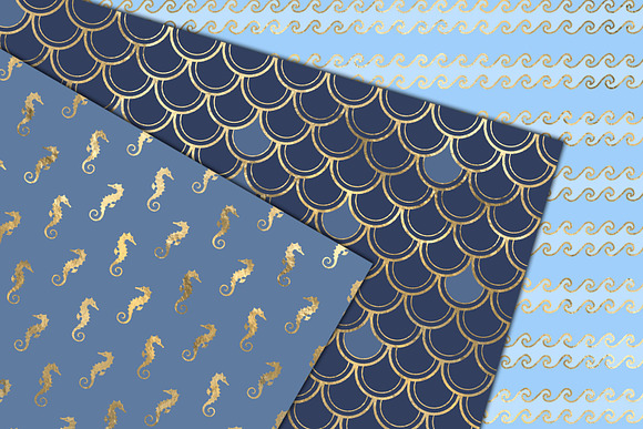 Blue and Gold Mermaid Digital Paper in Patterns - product preview 3