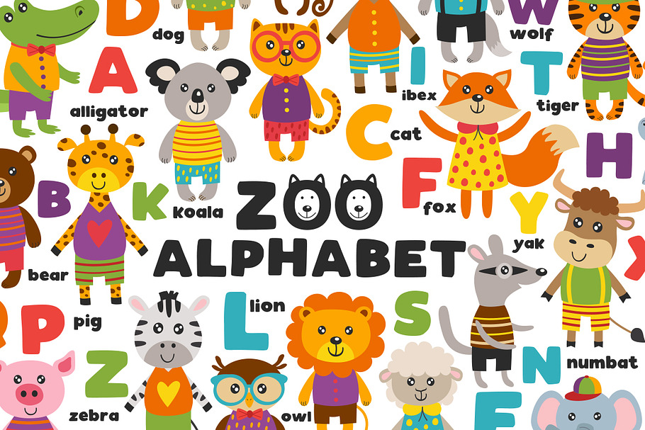 alphabet with cute animals in Illustrations - product preview 8