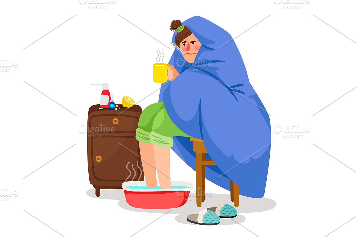 Sick woman in blanket in Objects - product preview 8