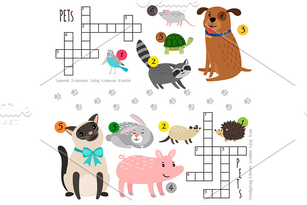 Cartoon pets mini crosswords