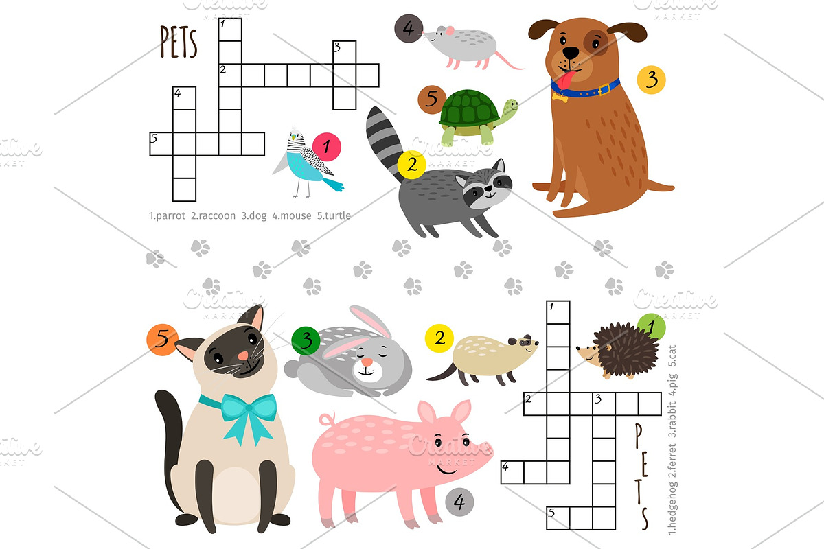 Cartoon pets mini crosswords in Illustrations - product preview 8