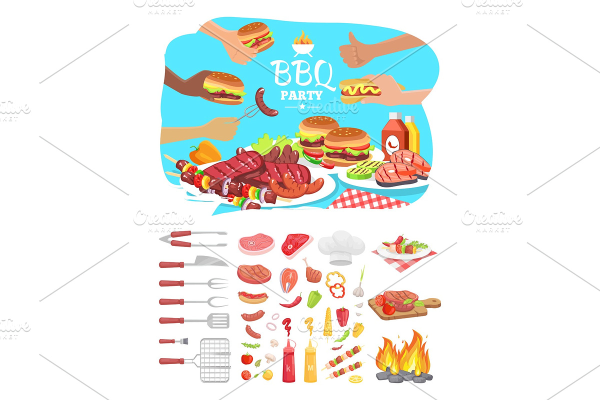 BBQ Party Poster with Icons Vector in Illustrations - product preview 8