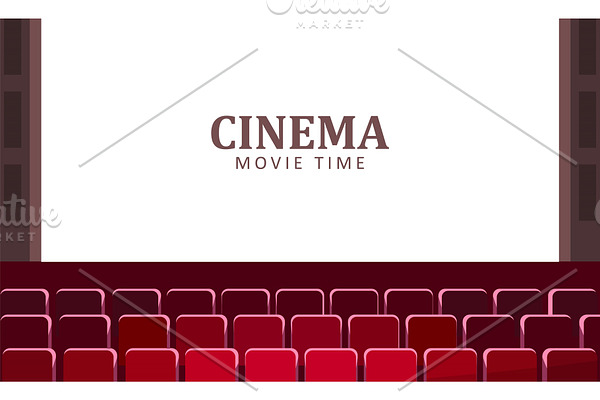 Cinema Hall with Wide Screen and Red