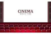 Cinema Hall with Wide Screen and Red