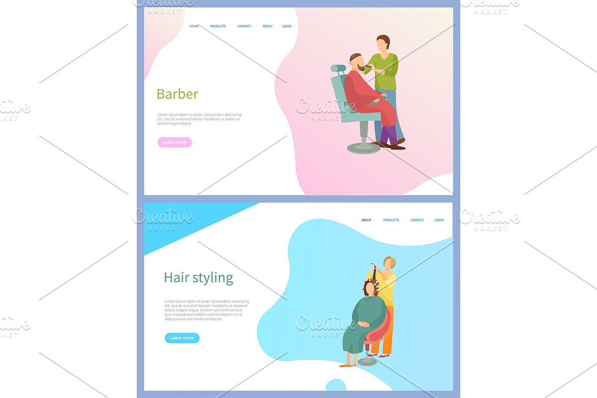 Barber and Hair Styling Web Page in Illustrations - product preview 8