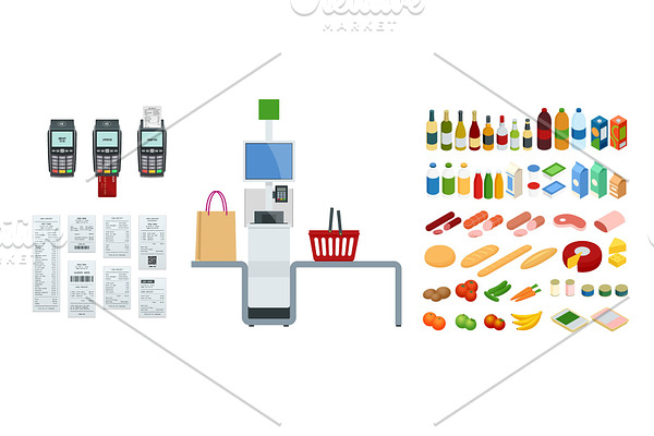 Isometric self-service cashier or