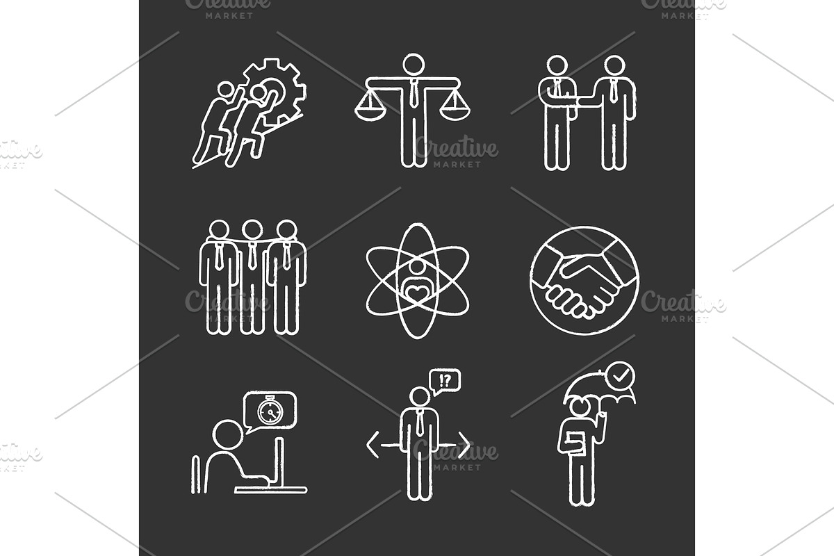 Business ethics chalk icons set in Icons - product preview 8