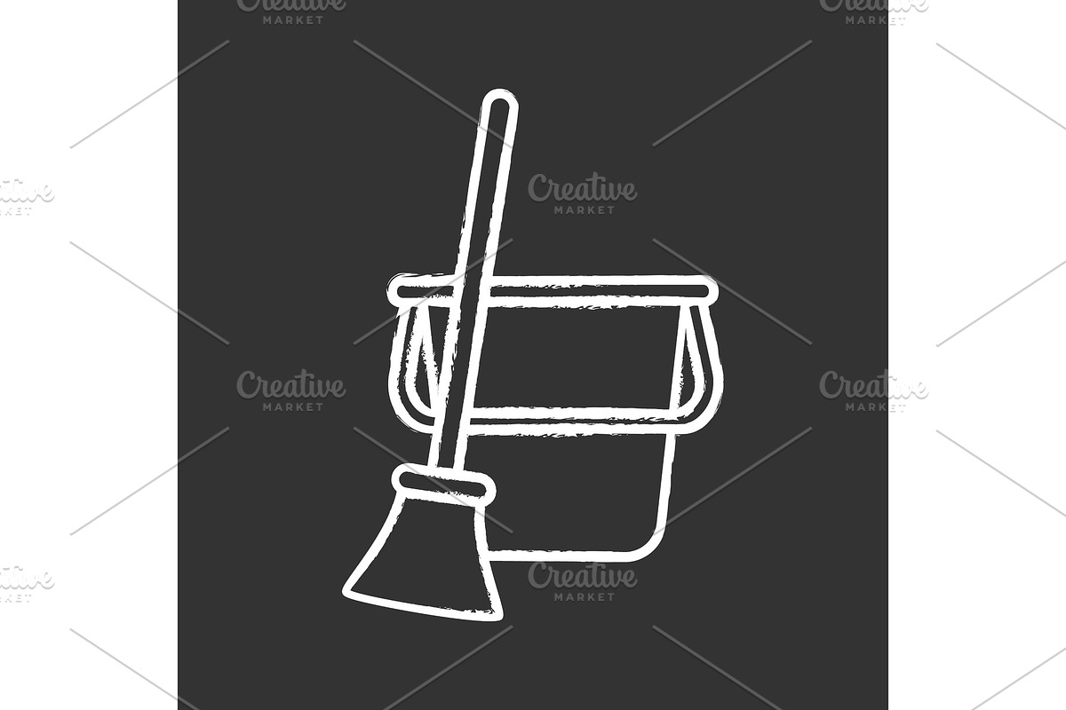 Bucket and broom chalk icon in Icons - product preview 8