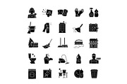 Cleaning service glyph icons set