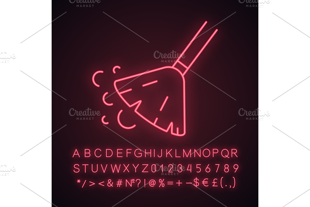 Sweeping broom neon light icon in Icons - product preview 8