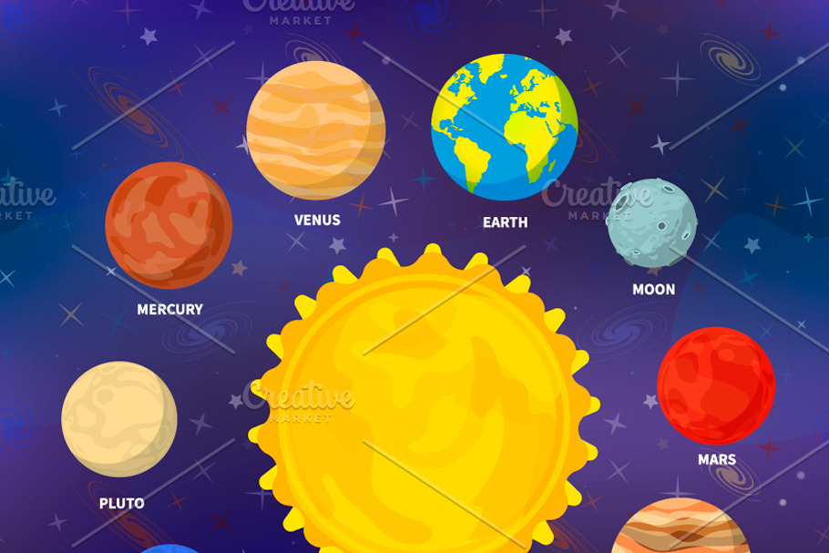 Set of bright cartoon planets in Objects - product preview 8