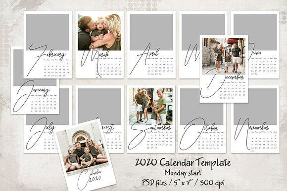 2020 Calendar Template Monday start in Card Templates - product preview 1