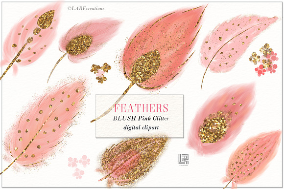 Blush pink feathers. glitter in Illustrations - product preview 1