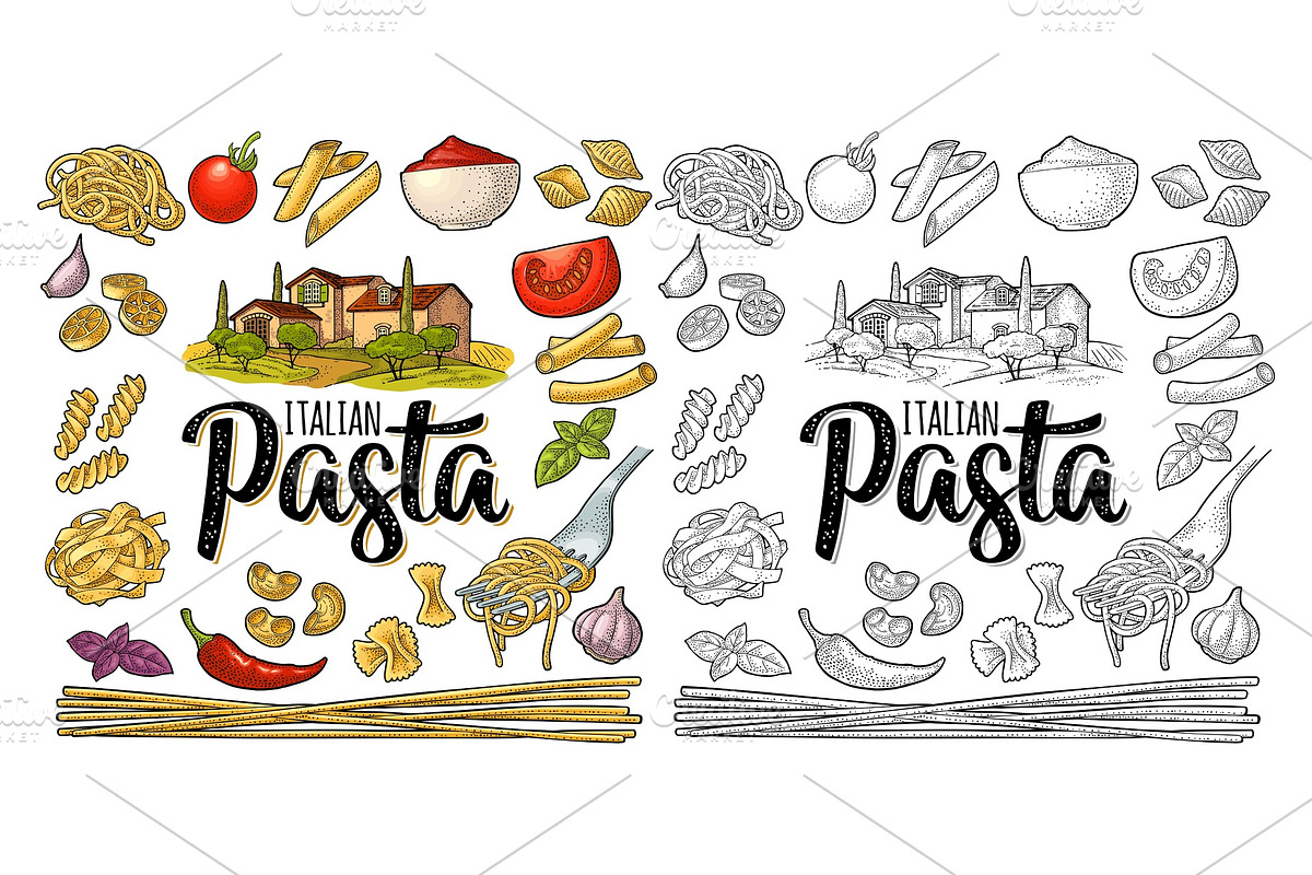 Different types macaroni and ITALIAN in Illustrations - product preview 8