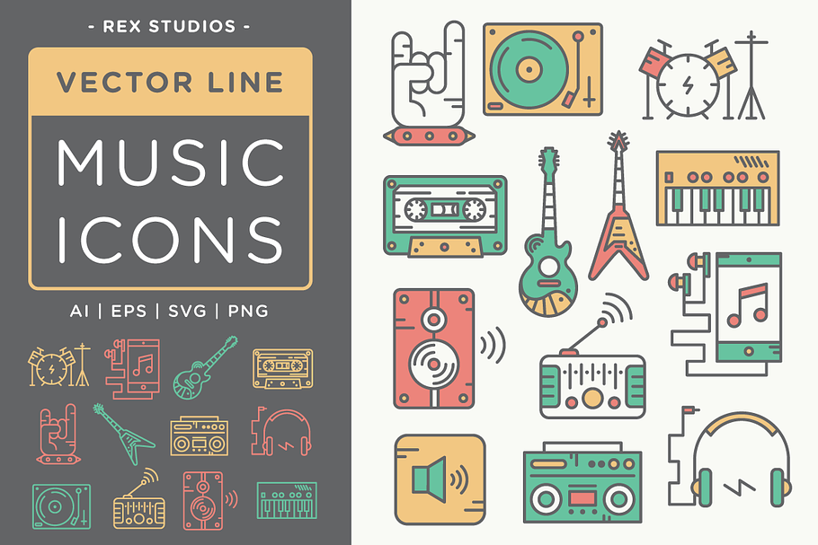 Vector Line Music Icons in Cat Icons - product preview 8