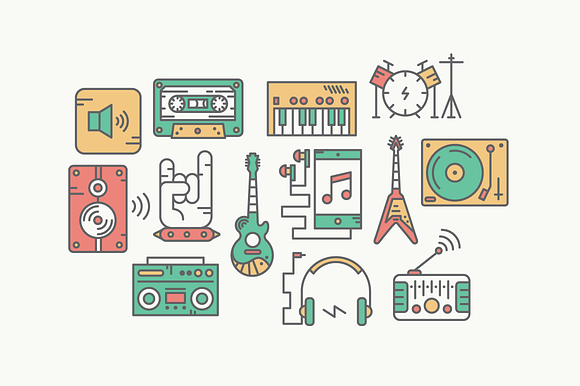 Vector Line Music Icons in Cat Icons - product preview 1