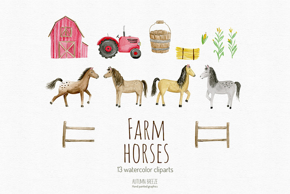 watercolor horses clipart in Illustrations - product preview 1