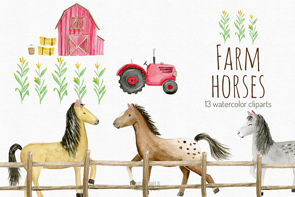 watercolor horses clipart in Illustrations - product preview 2