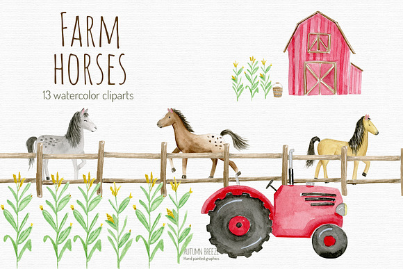 watercolor horses clipart in Illustrations - product preview 3