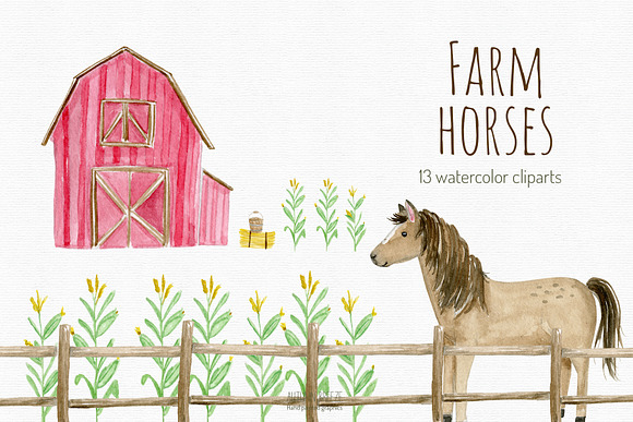 watercolor horses clipart in Illustrations - product preview 4