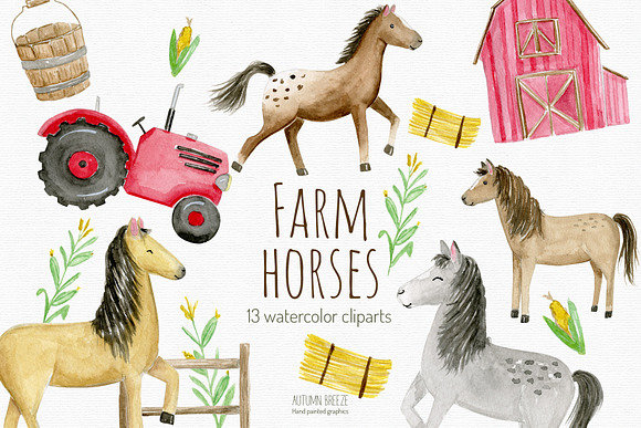 watercolor horses clipart in Illustrations - product preview 5