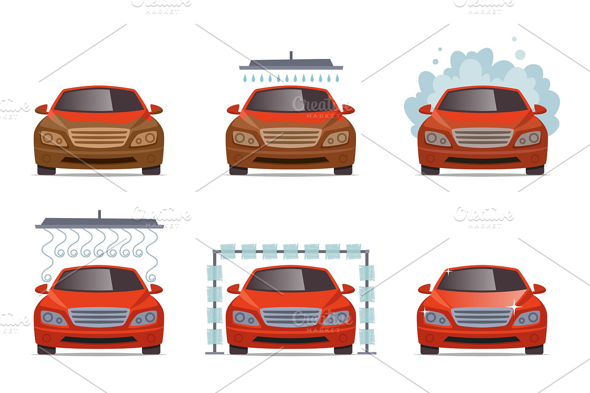 Car wash. Transport automobile water in Graphics - product preview 8