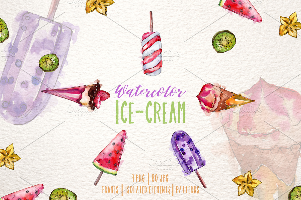 Ice-cream Pleasure Watercolor png in Illustrations - product preview 8