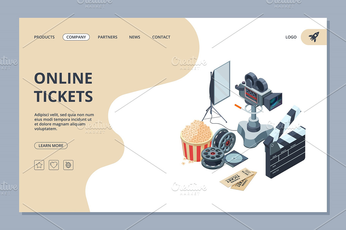 Cinema landing. Web page template in Graphics - product preview 8