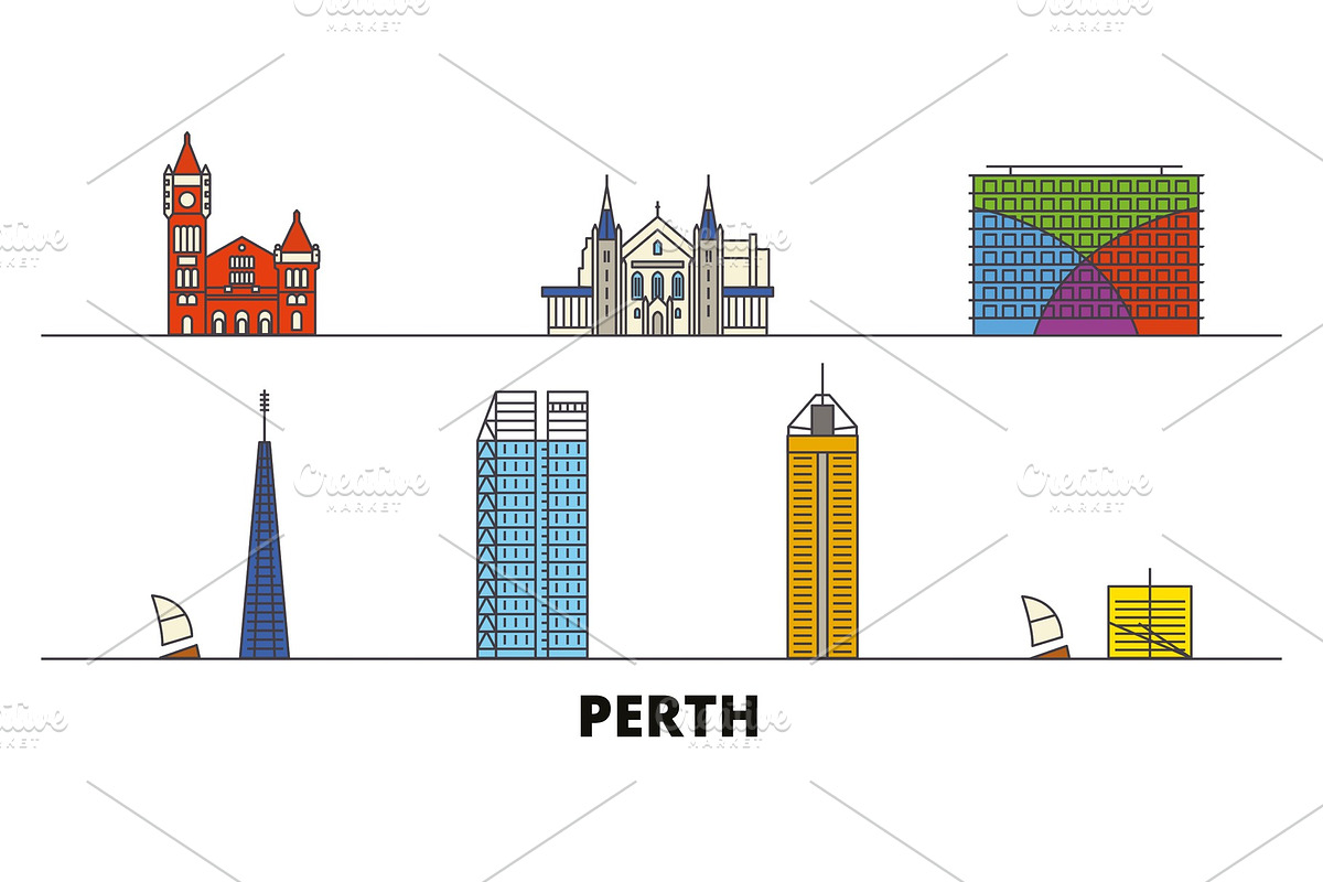 Australia, Perth flat landmarks in Illustrations - product preview 8