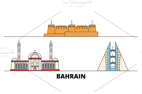 Bahrain flat landmarks vector