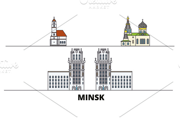 Belarus, Minsk flat landmarks vector
