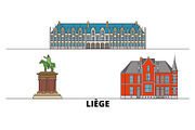 Belgium, Liege flat landmarks vector