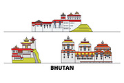 Bhutan flat landmarks vector
