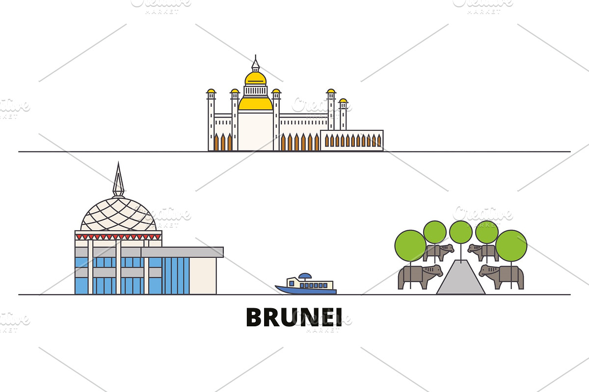 Brunei flat landmarks vector in Illustrations - product preview 8