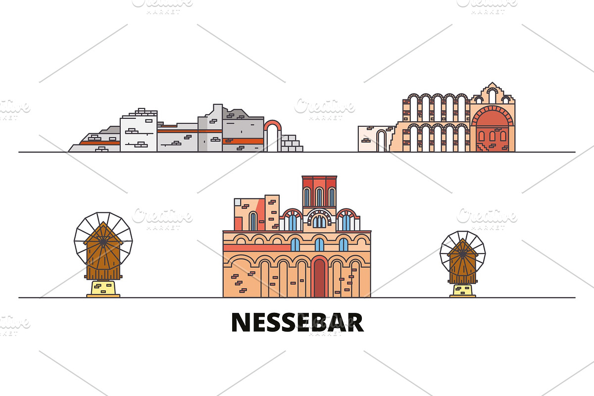 Bulgaria, Nessebar flat landmarks in Illustrations - product preview 8