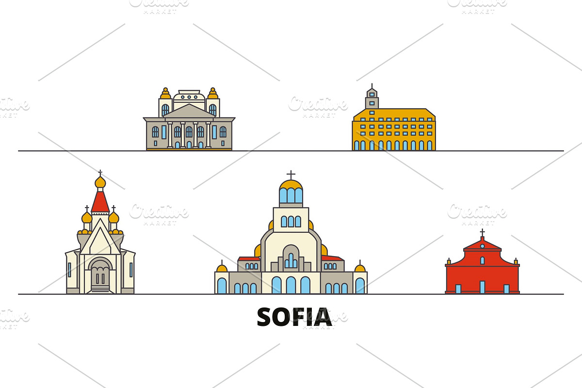 Bulgaria, Sofia flat landmarks in Illustrations - product preview 8