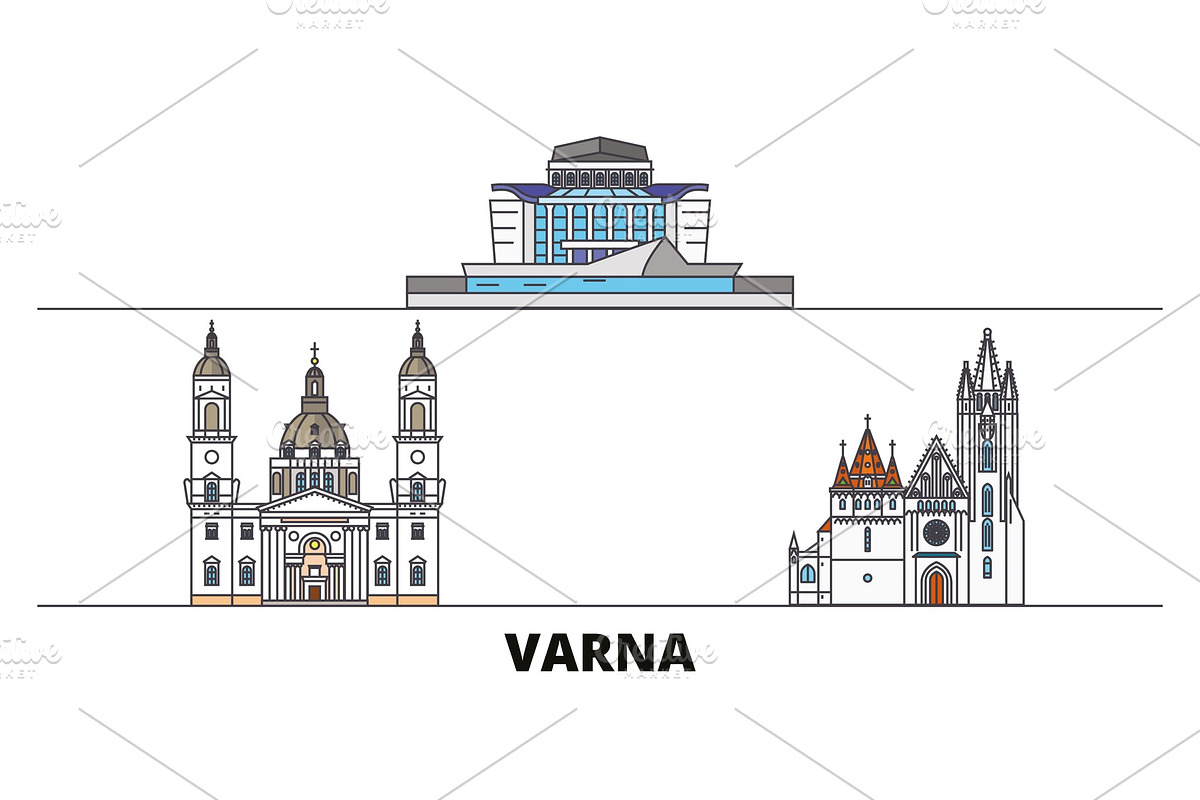 Bulgaria, Varna flat landmarks in Illustrations - product preview 8