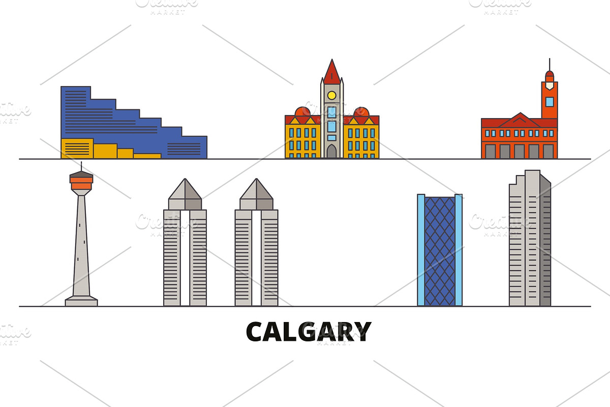 Canada, Calgary flat landmarks in Illustrations - product preview 8