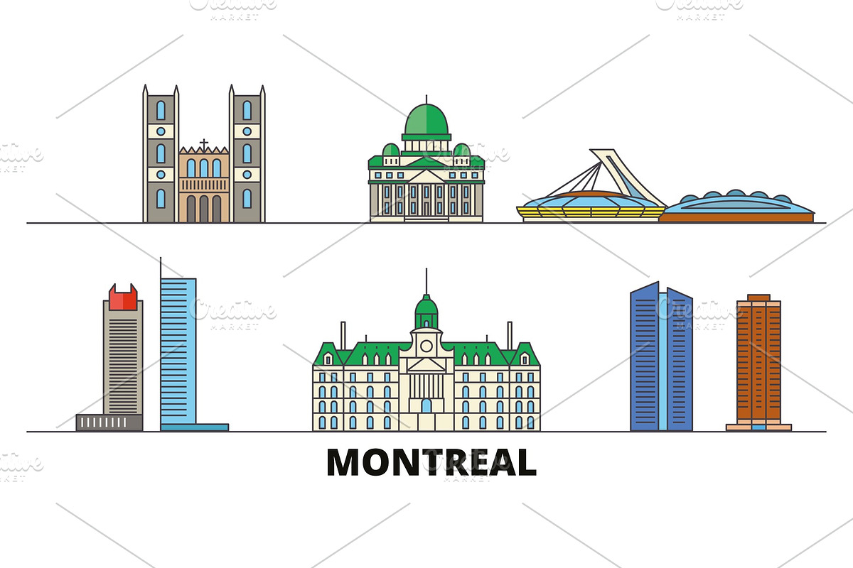 Canada, Montreal flat landmarks in Illustrations - product preview 8