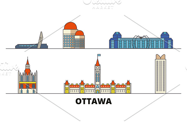 Canada, Ottawa flat landmarks vector
