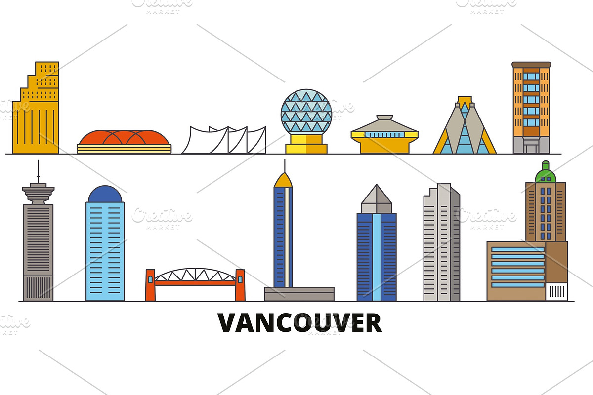 Canada, Vancouver flat landmarks in Illustrations - product preview 8