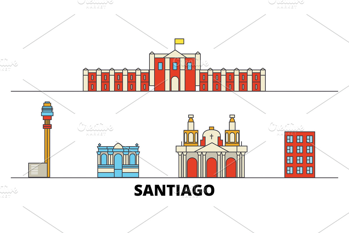 Chile, Santiago flat landmarks in Illustrations - product preview 8