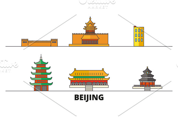 China, Beijing flat landmarks vector