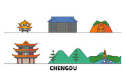 China, Chengdu flat landmarks vector