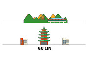 China, Guilin flat landmarks vector