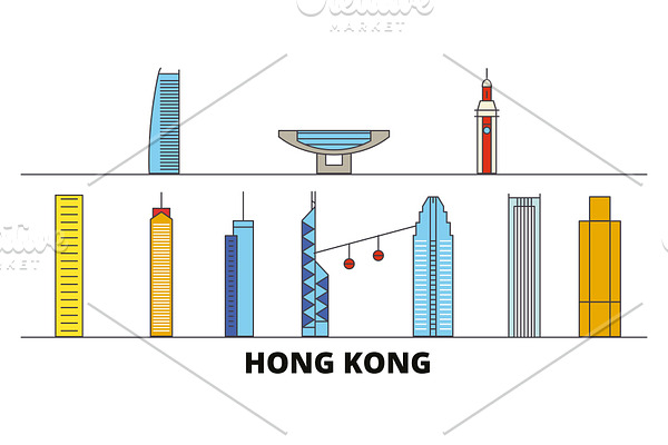 China, Hong Kong flat landmarks